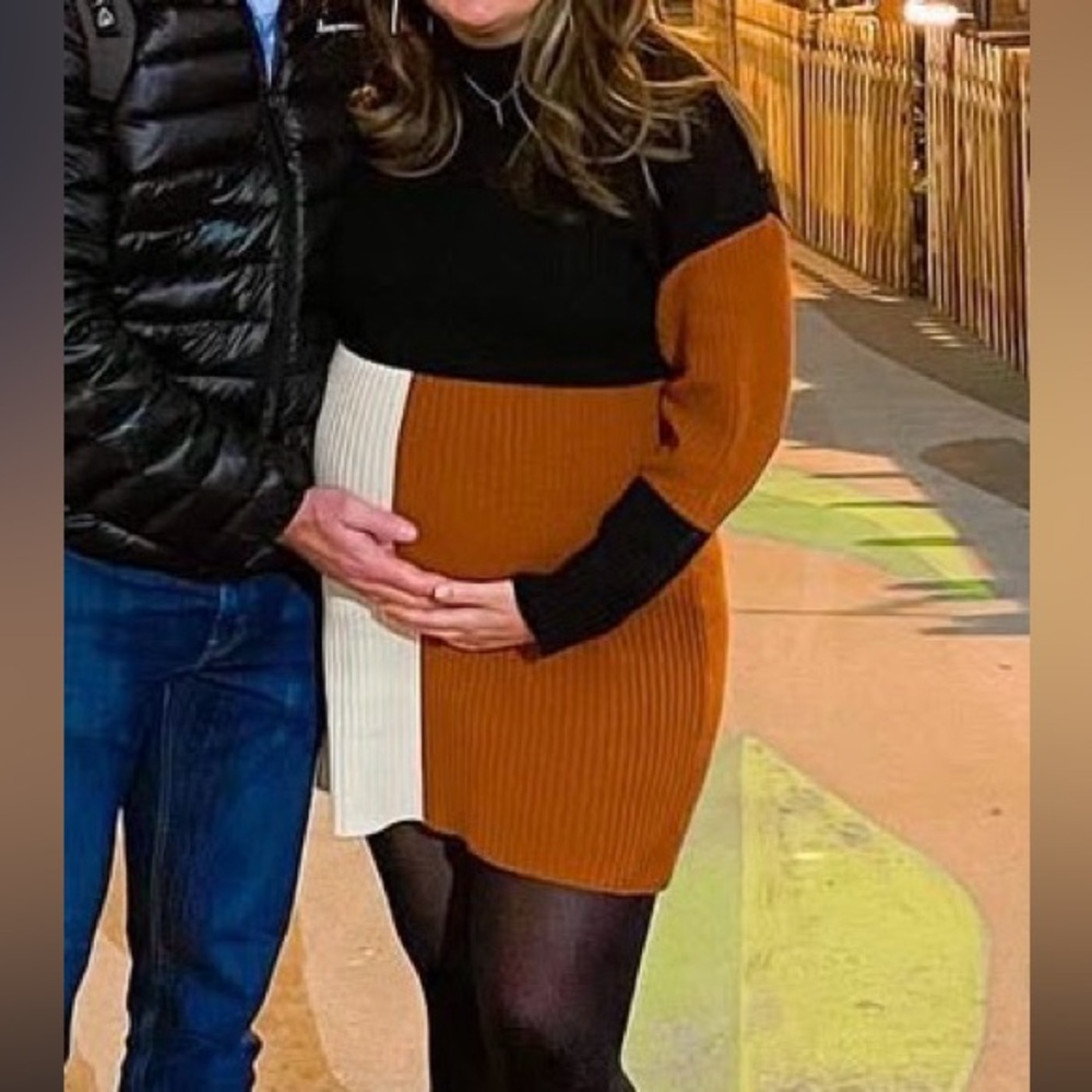 Vici Black, White, and Orange Colorblock BUMP FRIENDLY SWEATER DRESS